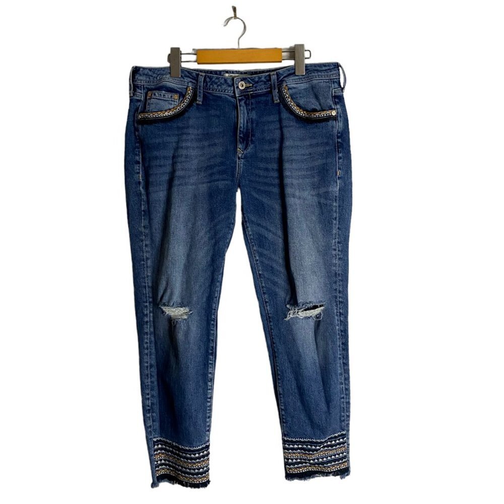 Mavi Jeans Women's ADA Boyfriend Distressed Embroidered Denim Jeans
